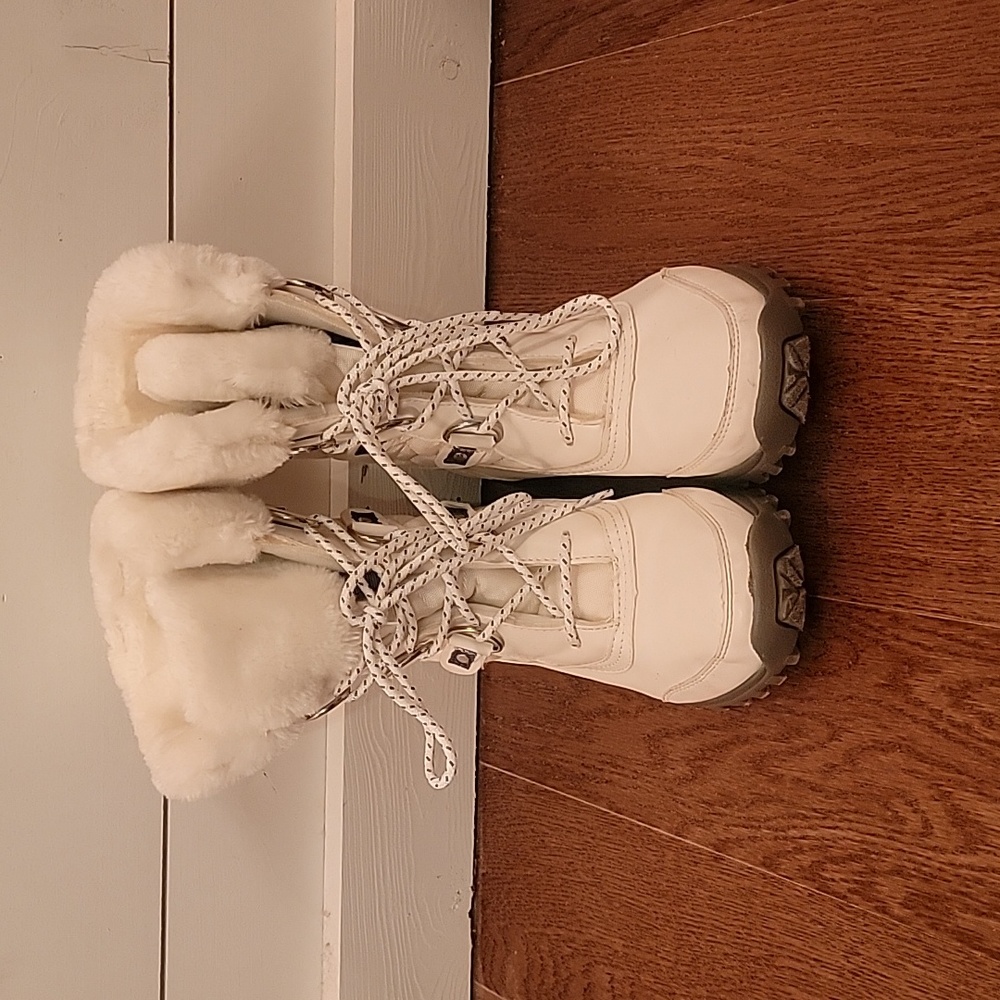 White fur boots